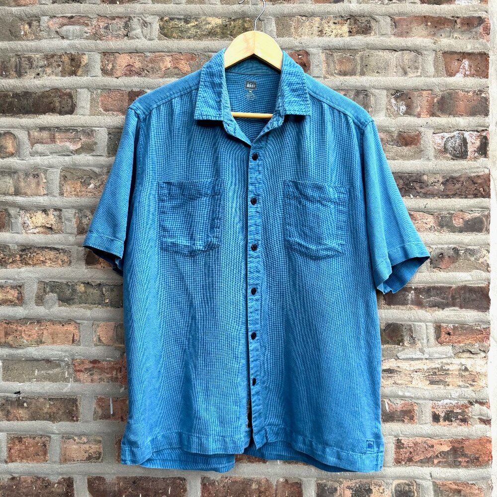 REI Linen Cotton Woven Button Up Short Sleeve Shirt-Mens M Great Condition